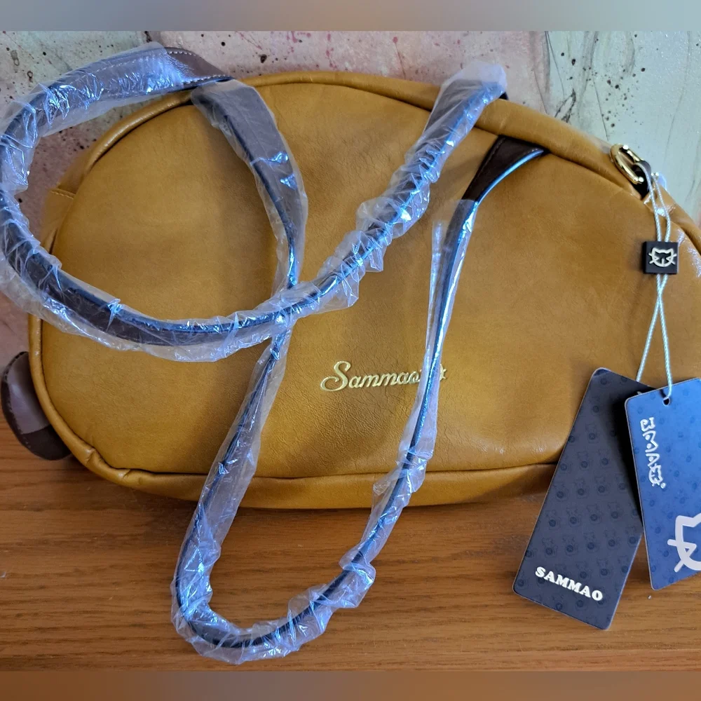 Sammao Brand NWT Cute Cat-Shaped Crossbody Bag in Mustard & Brown - Picture 3 of 10